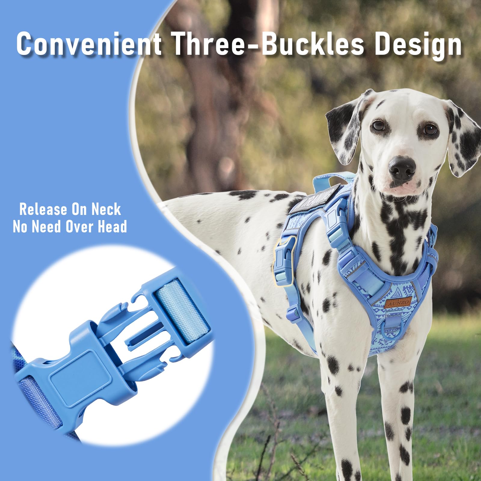 AUNZO dog vest harness back clip for versatile daily leash options.
