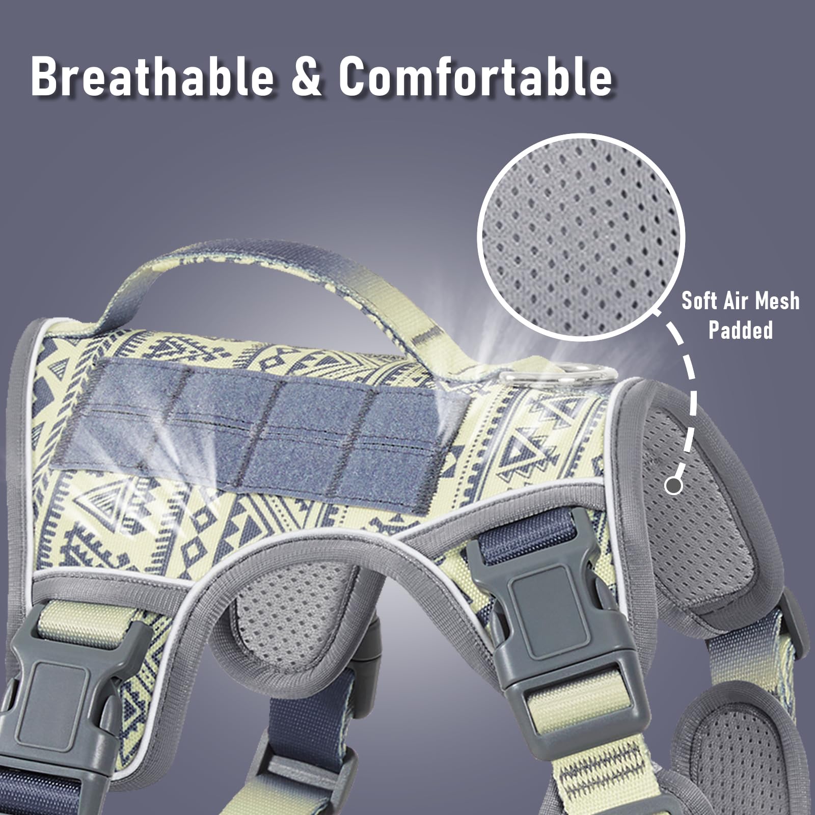AUNZO harness breathable mesh close-up showing lightweight fabric