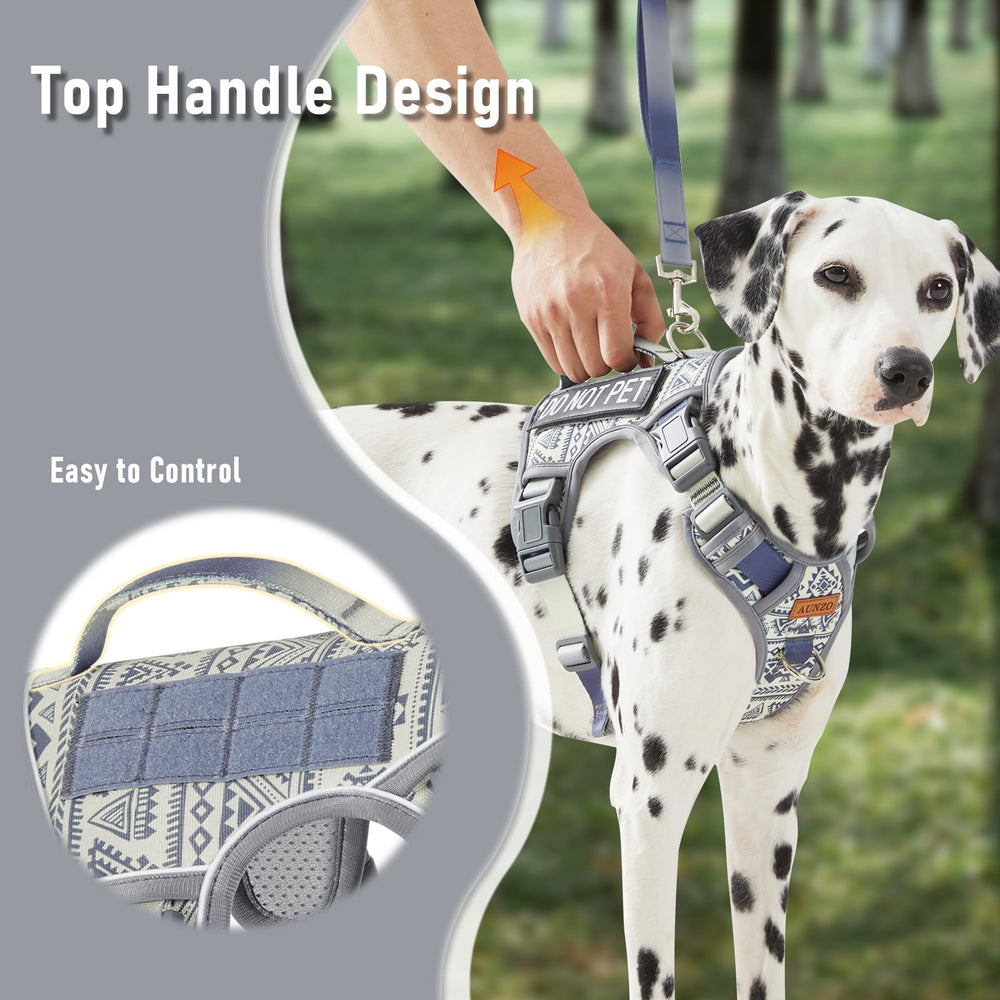 AUNZO harness neck buckle enables easy on/off without pulling over head