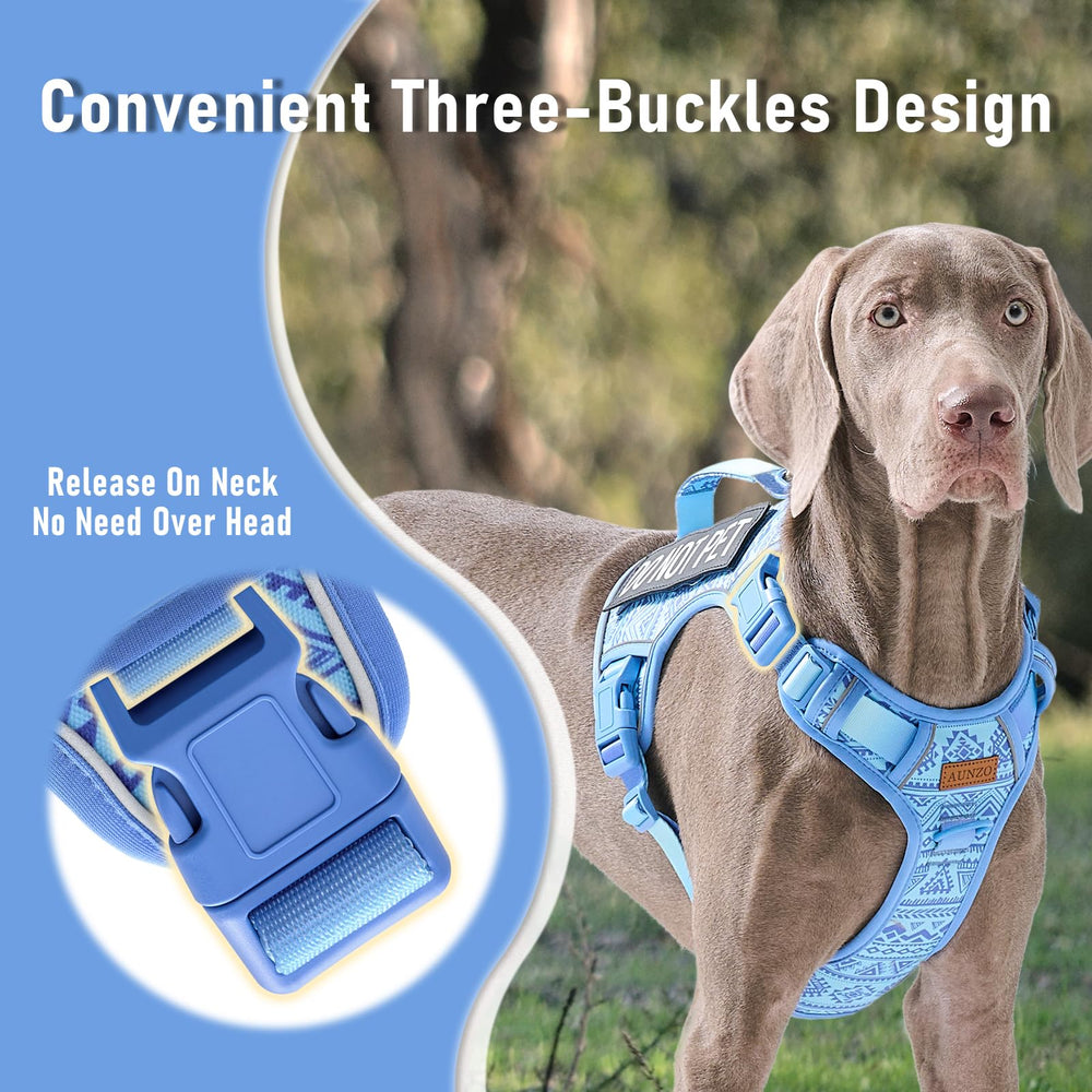 AUNZO No Pull Harness back clip used for relaxed, loose-leash strolls.