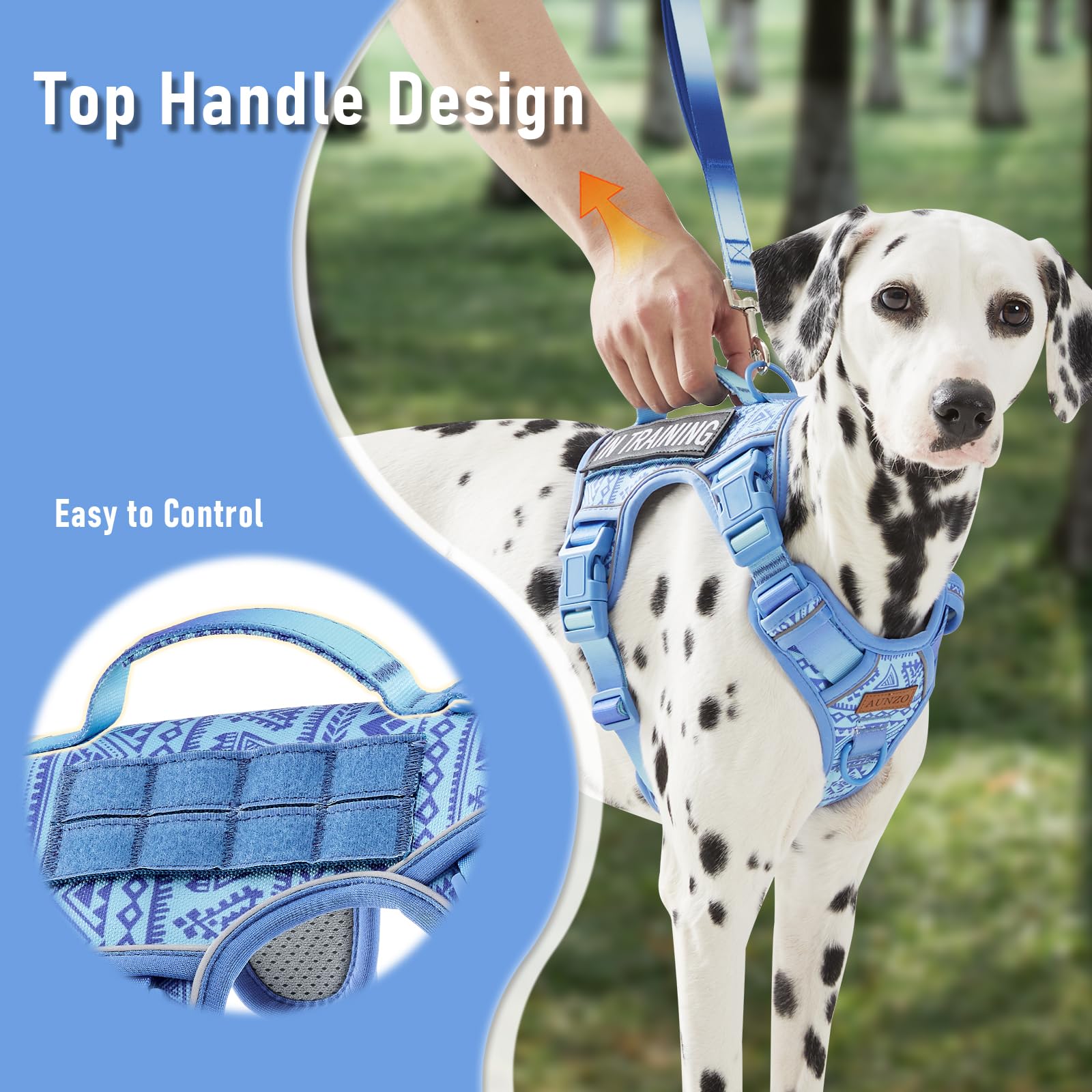 AUNZO No Pull Harness breathable mesh close-up showing soft fabric.
