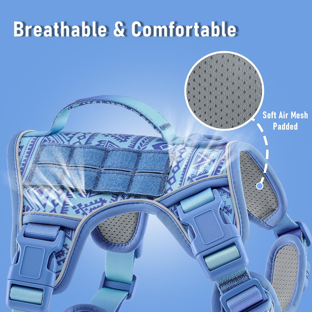 AUNZO No Pull Harness breathable mesh on shoulders during activity.