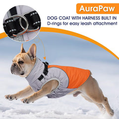 AuraPaw zip-front coat offers easy on/off and flexible fit.