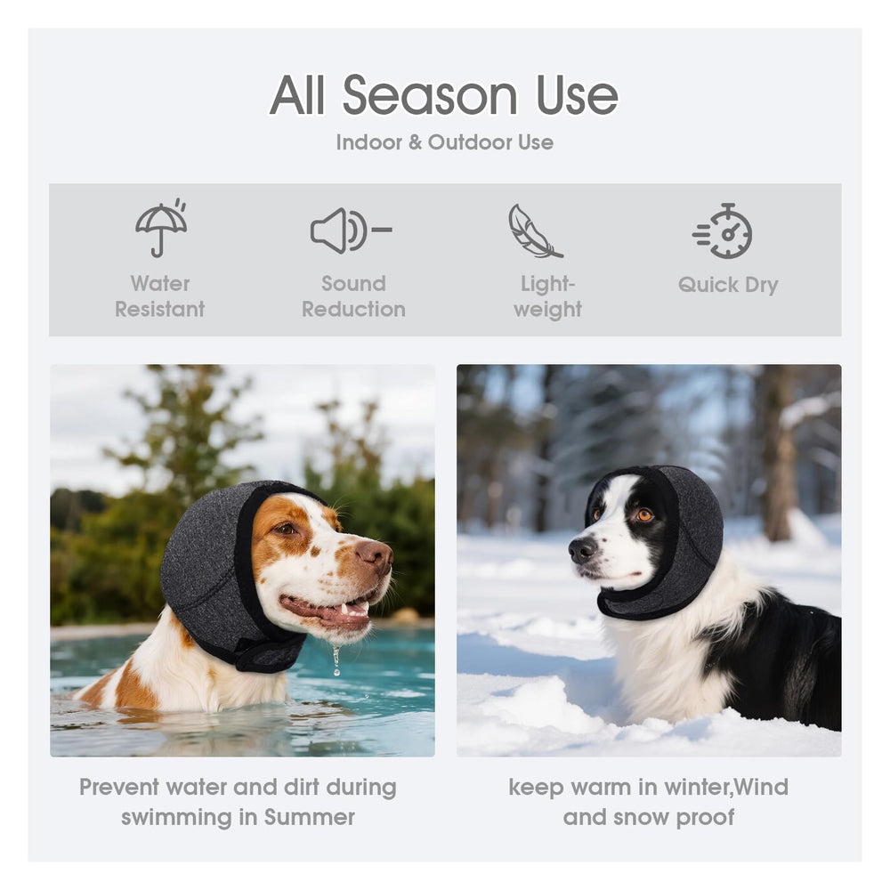 AuraPaw water-resistant fabric keeps ears dry after swimming or rain while walking.