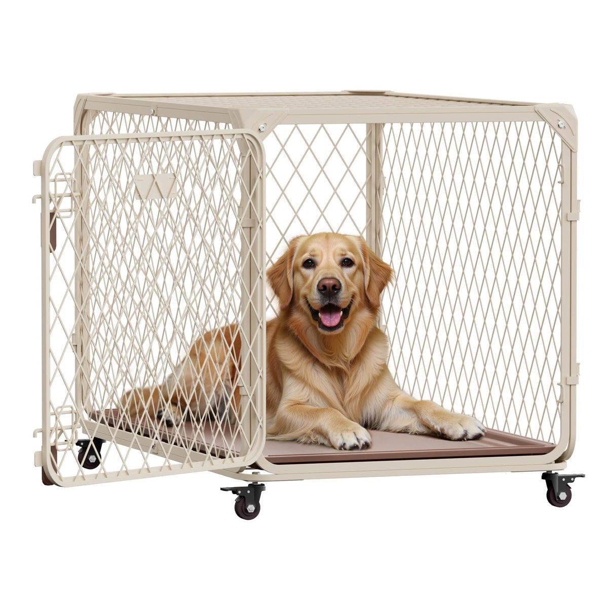 Aurapaws 36-inch diamond mesh crate front view for secure indoor containment