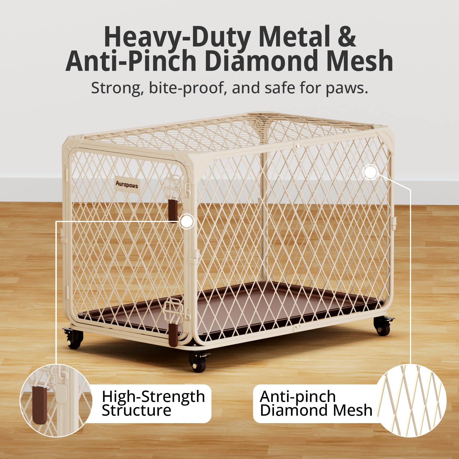 Aurapaws crate interior view showing breathable mesh and spacious feel for dogs