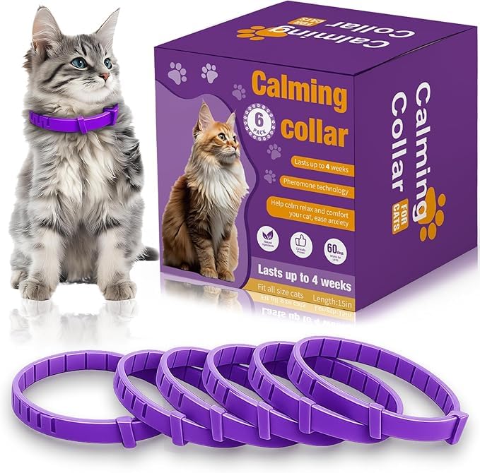 Aurevoen cat calming collar pack six adjustable collars for long-lasting stress relief.