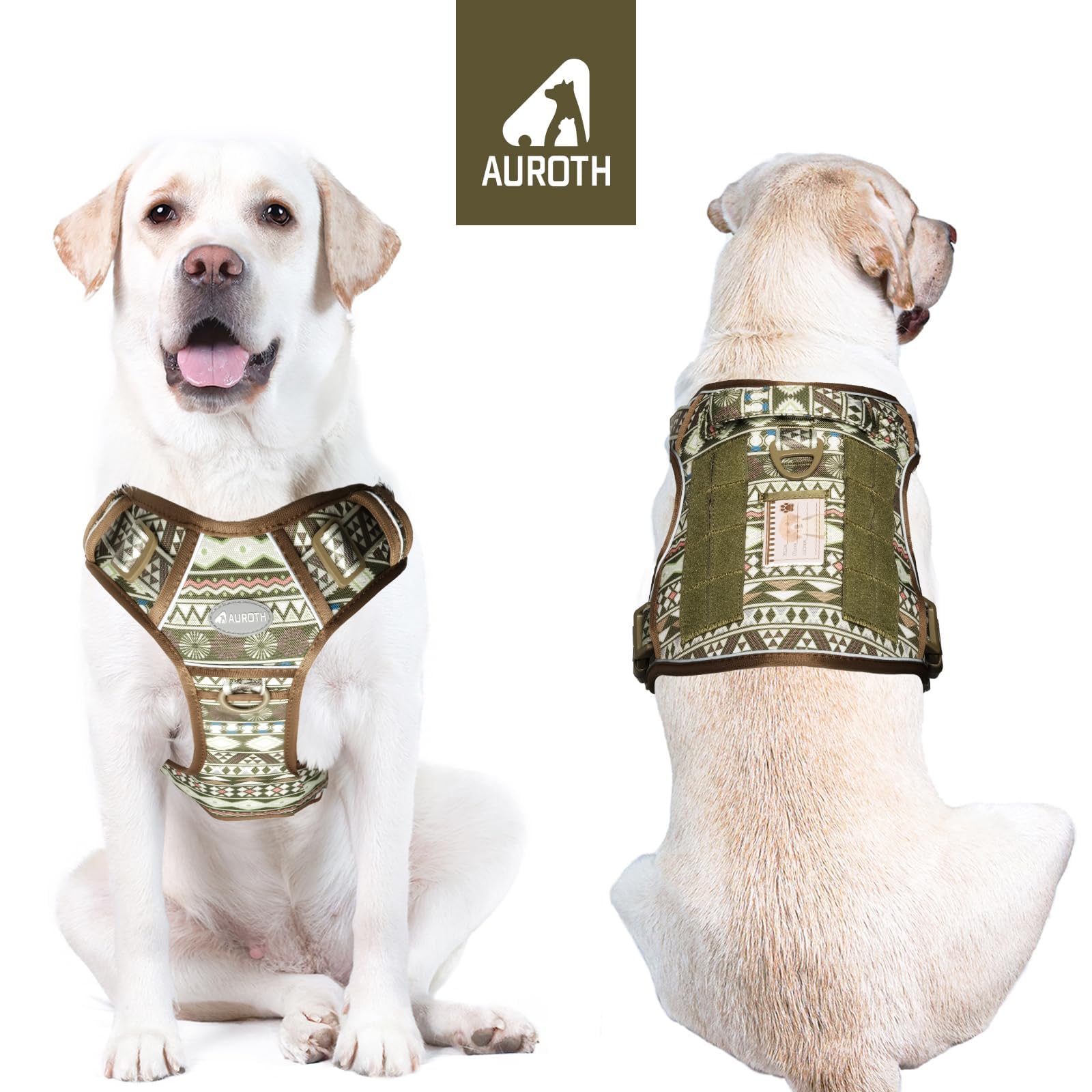 AUROTH dog harness back-clip shows secure leash attachment in training.