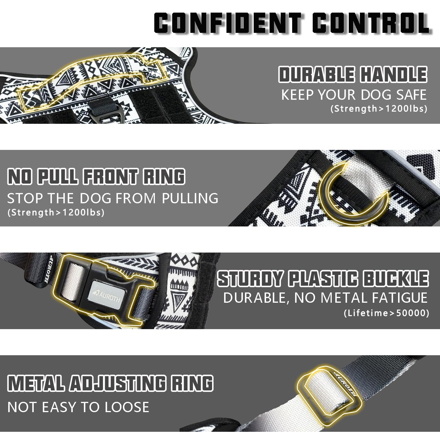 AUROTH dog harness features breathable padding for comfort on long hikes.