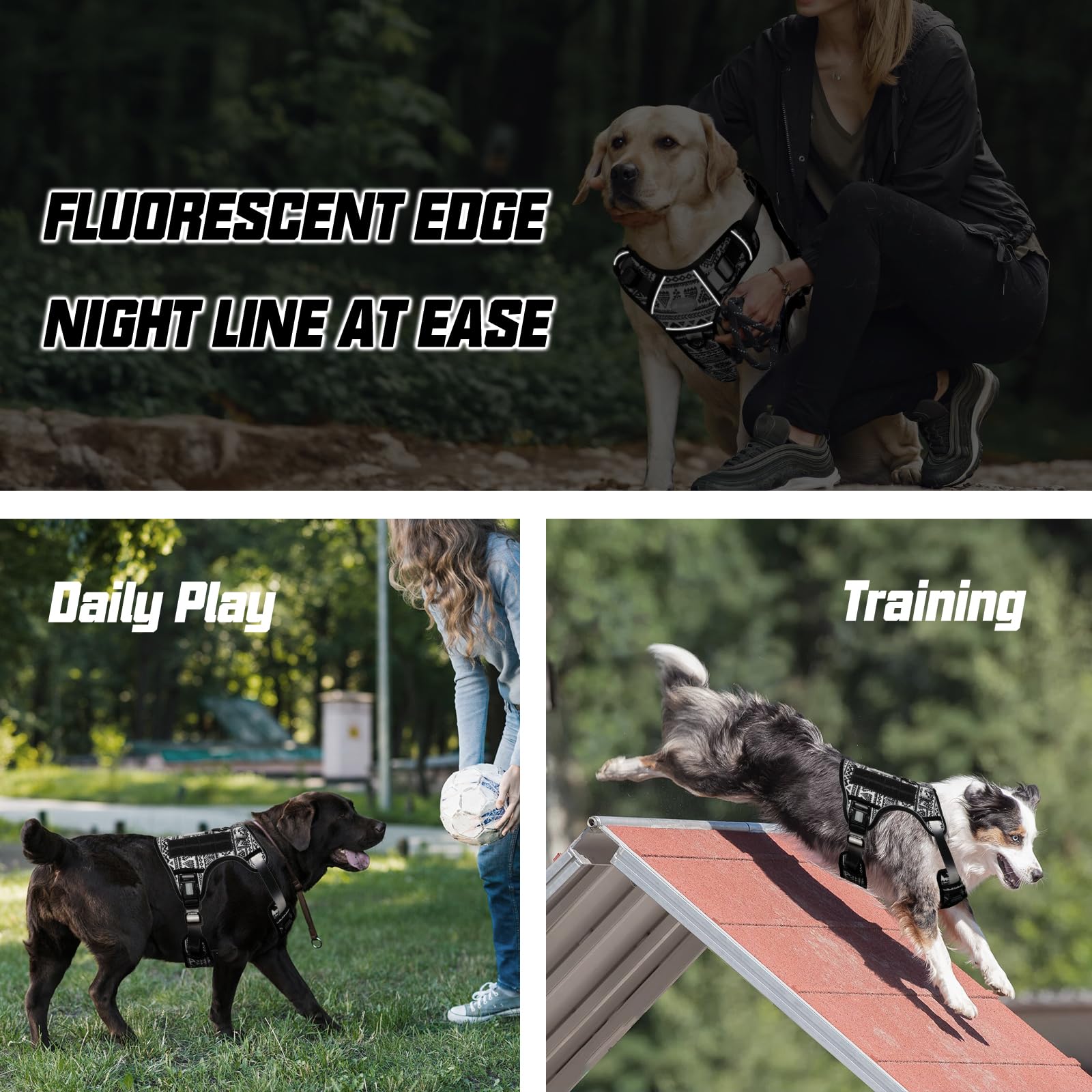 AUROTH dog harness reflective stitching for nighttime visibility