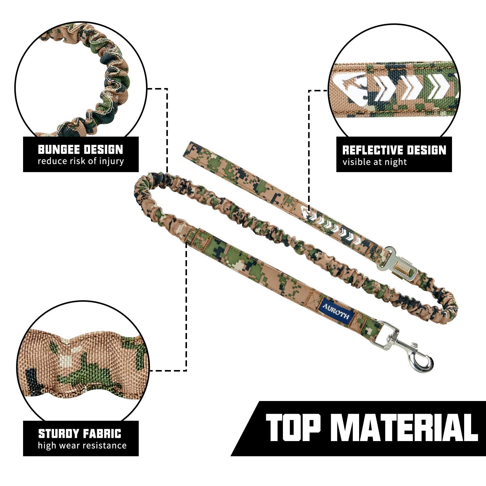 AUROTH leash features a heavy-duty metal clasp for secure attachment during activity.