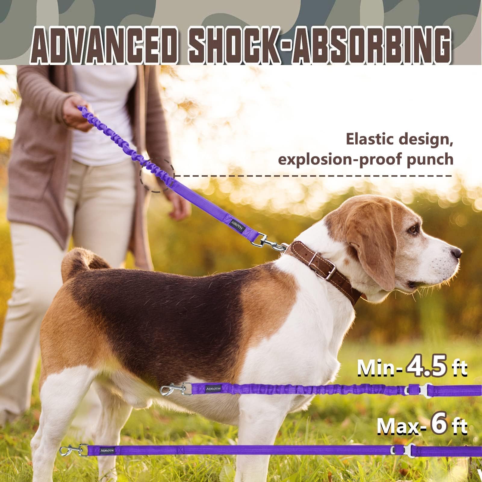 AUROTH reflective stitching leash improves nighttime visibility during strolls