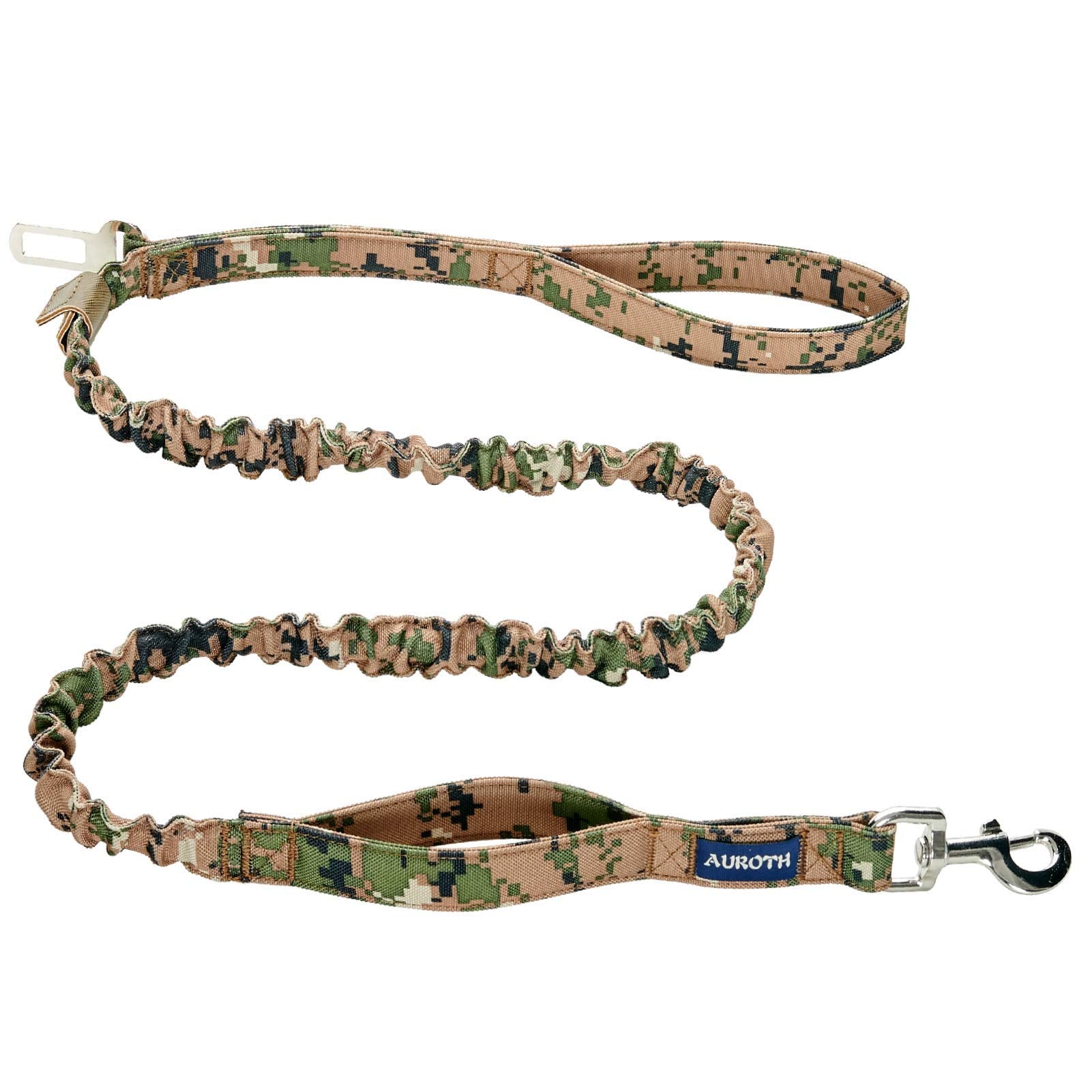 AUROTH dog leash in woodland camo with dual padded handles enables comfortable control.