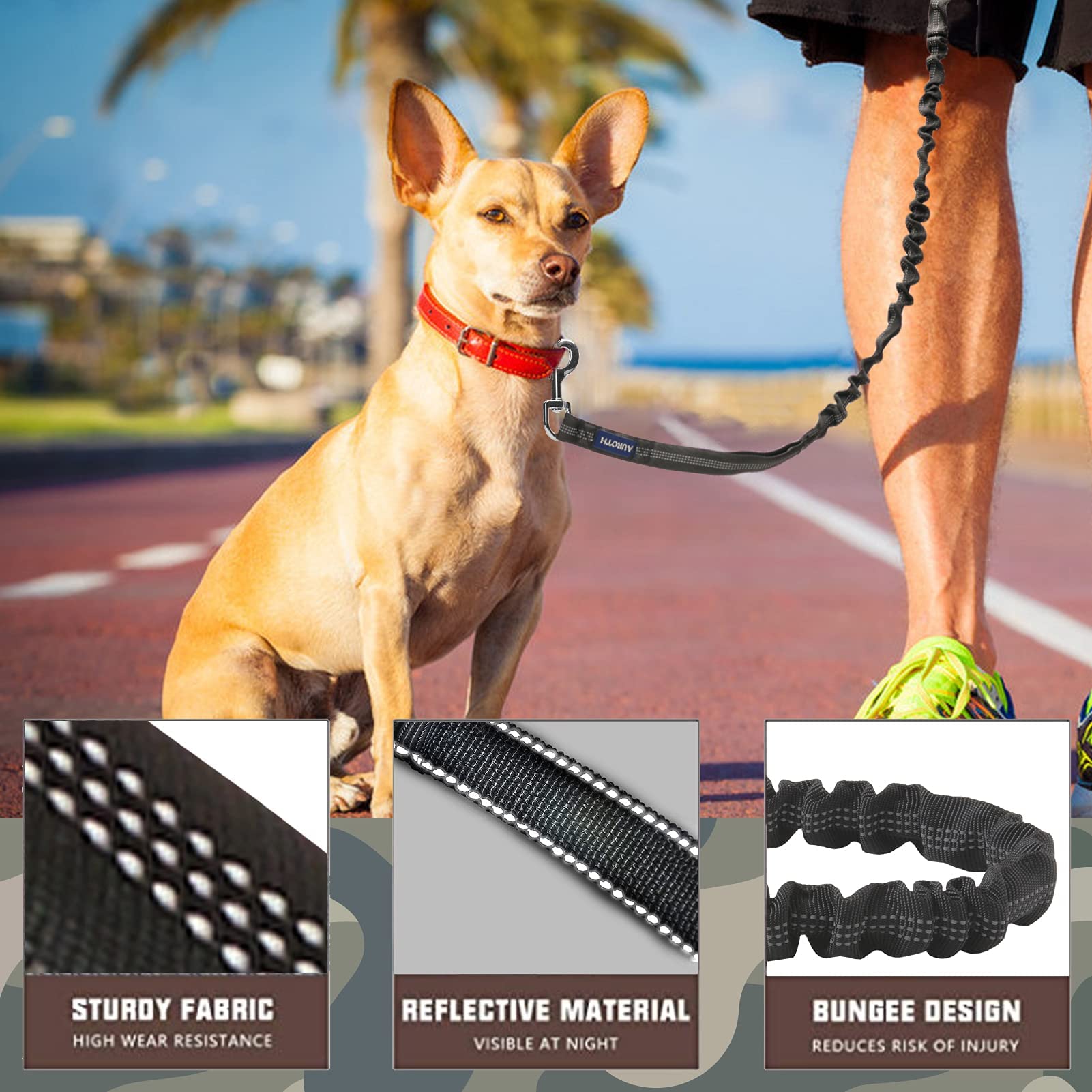AUROTH dual padded-handles leash offers comfort and better control during crowded walks