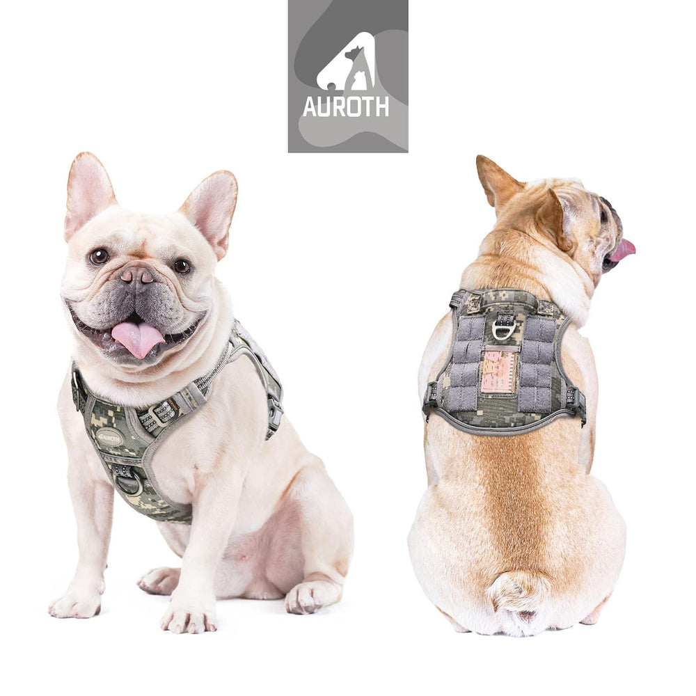 AUROTH durable nylon stitching harness highlights sturdy build for adventurous dogs.