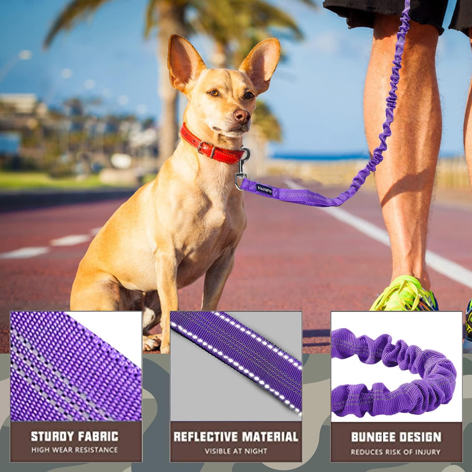 AUROTH heavy-duty bungee dog leash lower handle enables quick control in crowded areas
