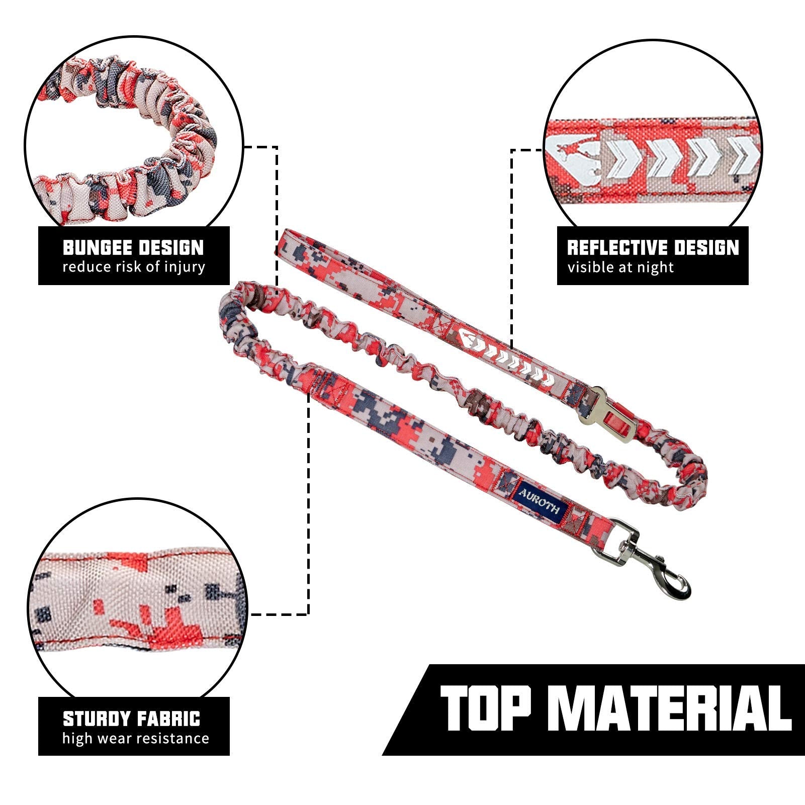 AUROTH heavy-duty dog leash two-handles closeup highlights padded grips for comfort