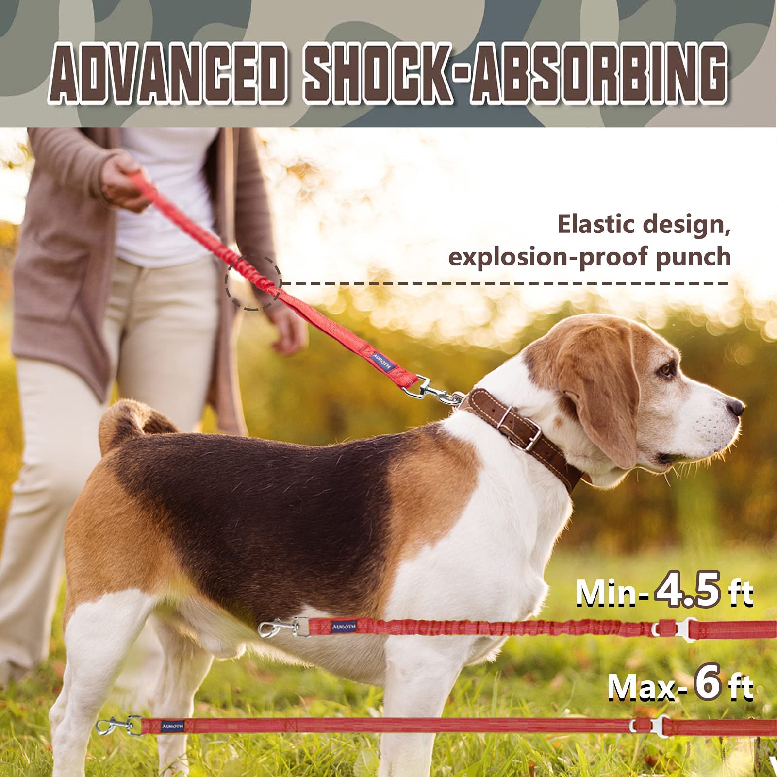 AUROTH leash showing reflective stitching for night visibility