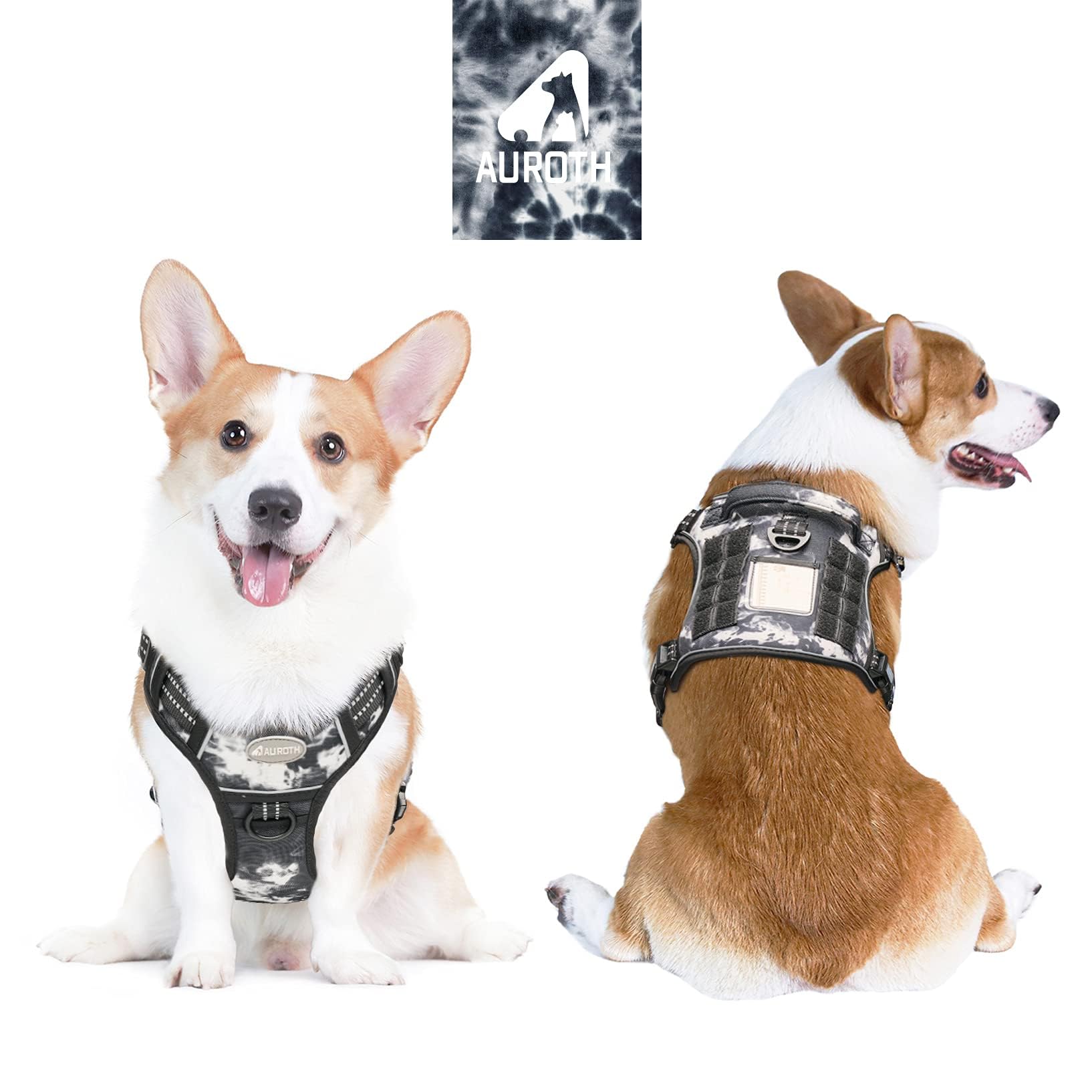 AUROTH tactical dog harness back view highlighting dual leash attachment points.
