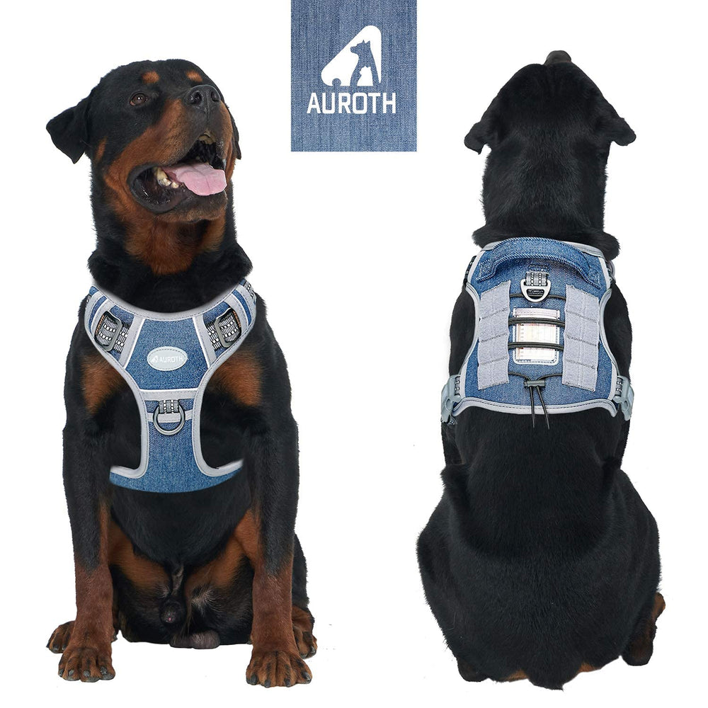 AUROTH Tactical Dog Harness Denim Blue back view shows secure straps and padding