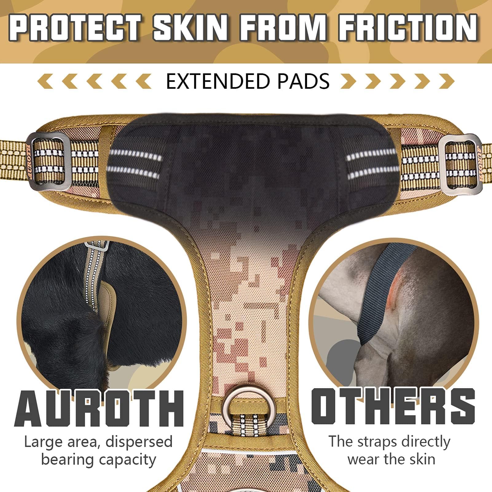 AUROTH Tactical Dog Harness provides front and back leash attachment points for versatile control.