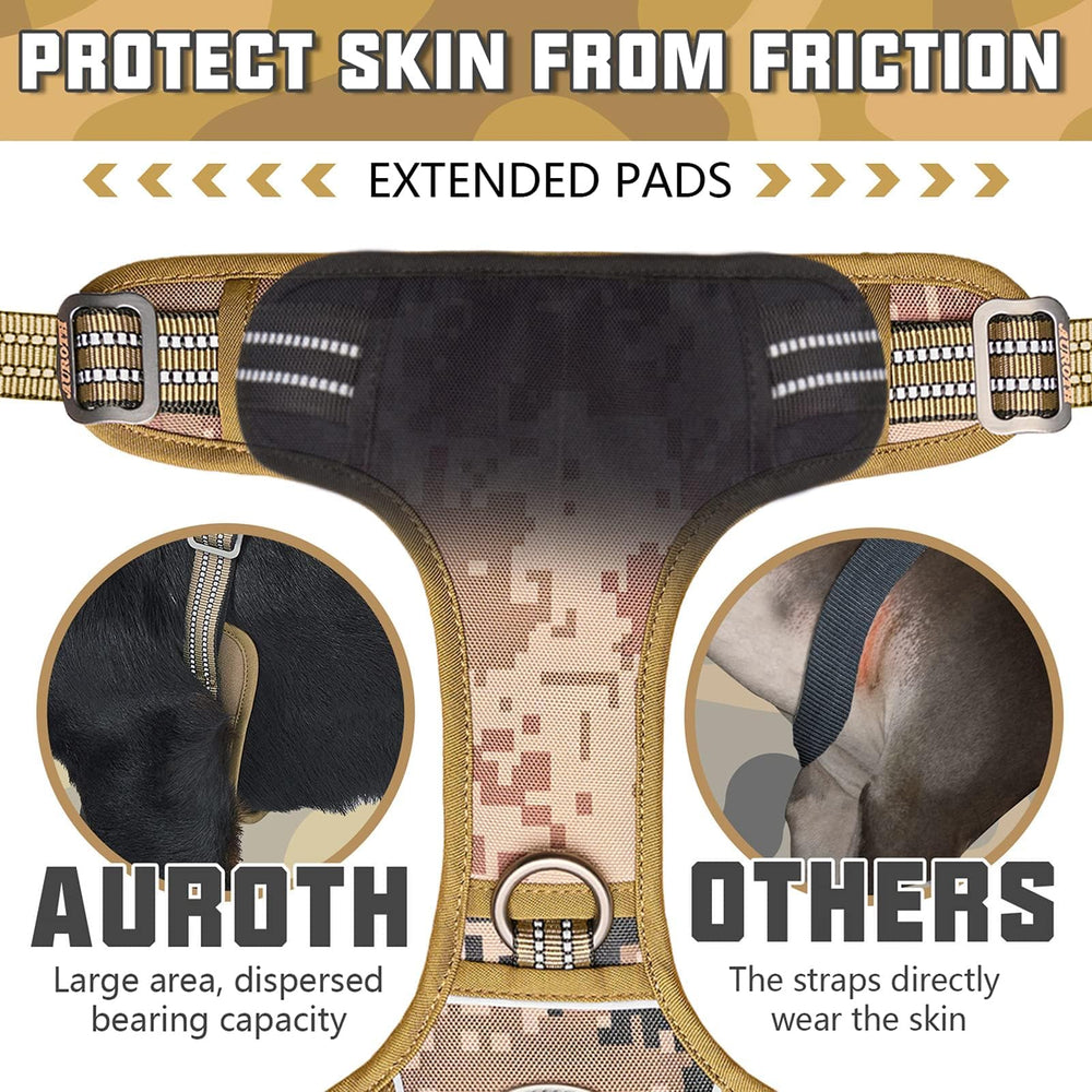 AUROTH Tactical Dog Harness provides front and back leash attachment points for versatile control.