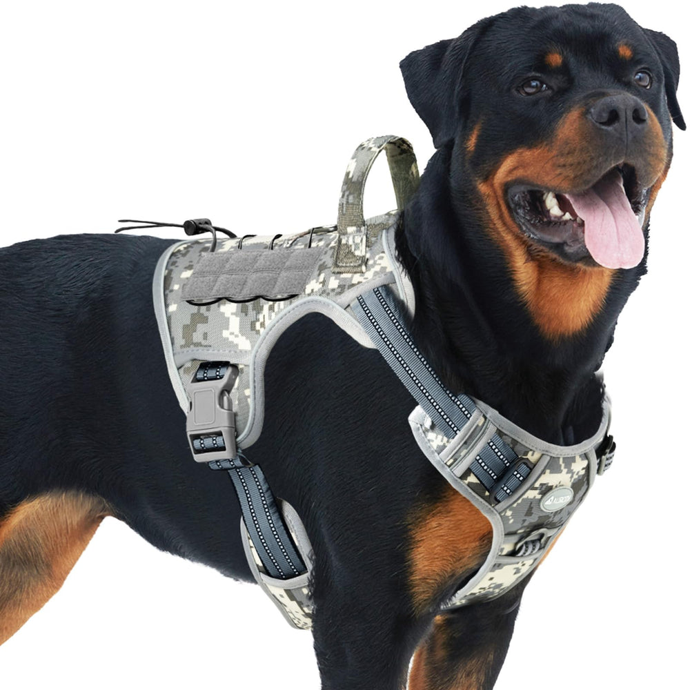 AUROTH tactical dog harness front clip shows no-pull control for training sessions.