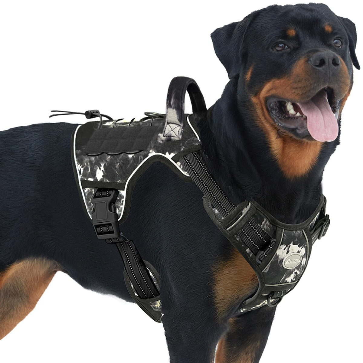AUROTH Tactical Dog Harness front view in black ink enables confident control during walks.