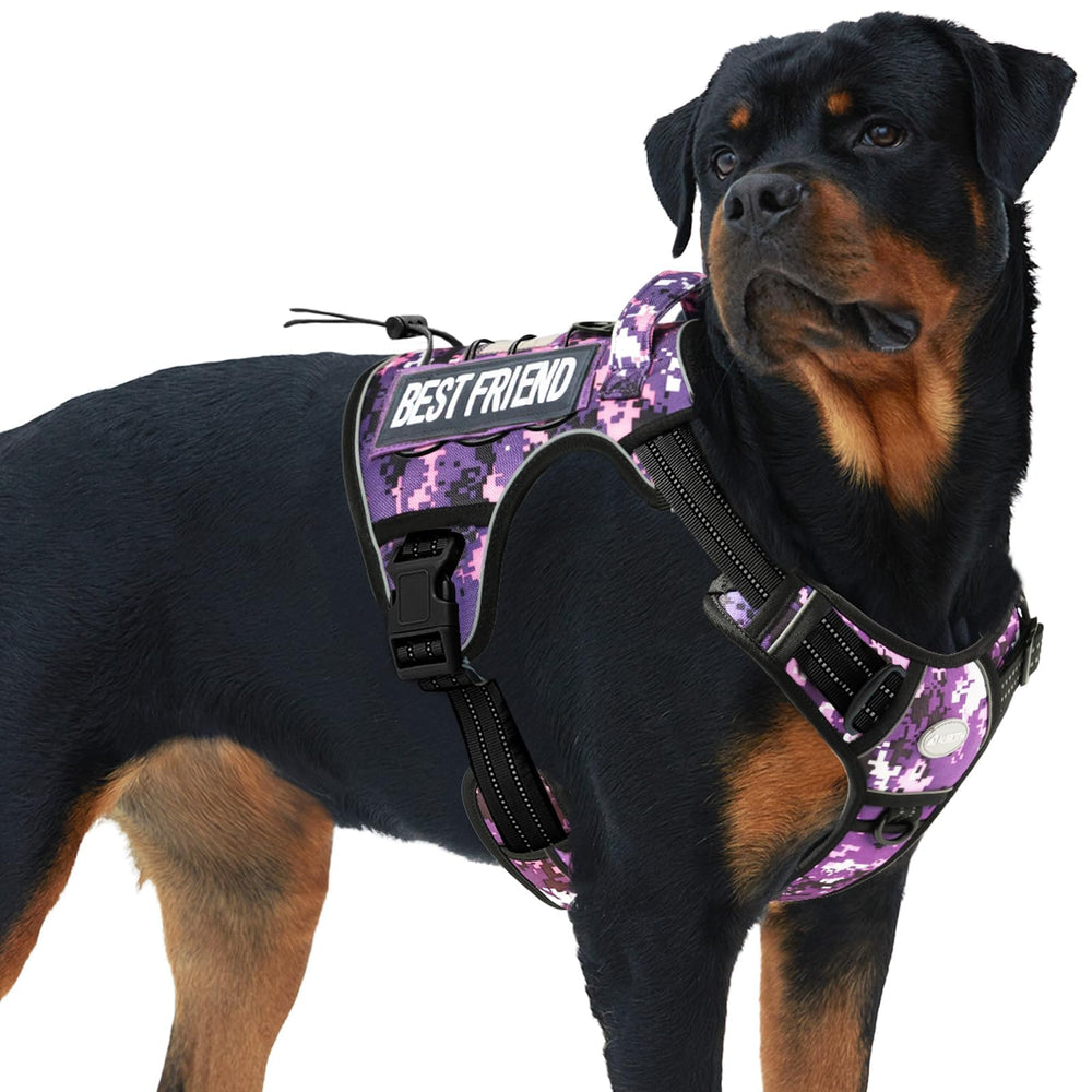 AUROTH Tactical Dog Harness front view in purple camo for secure no-pull control.