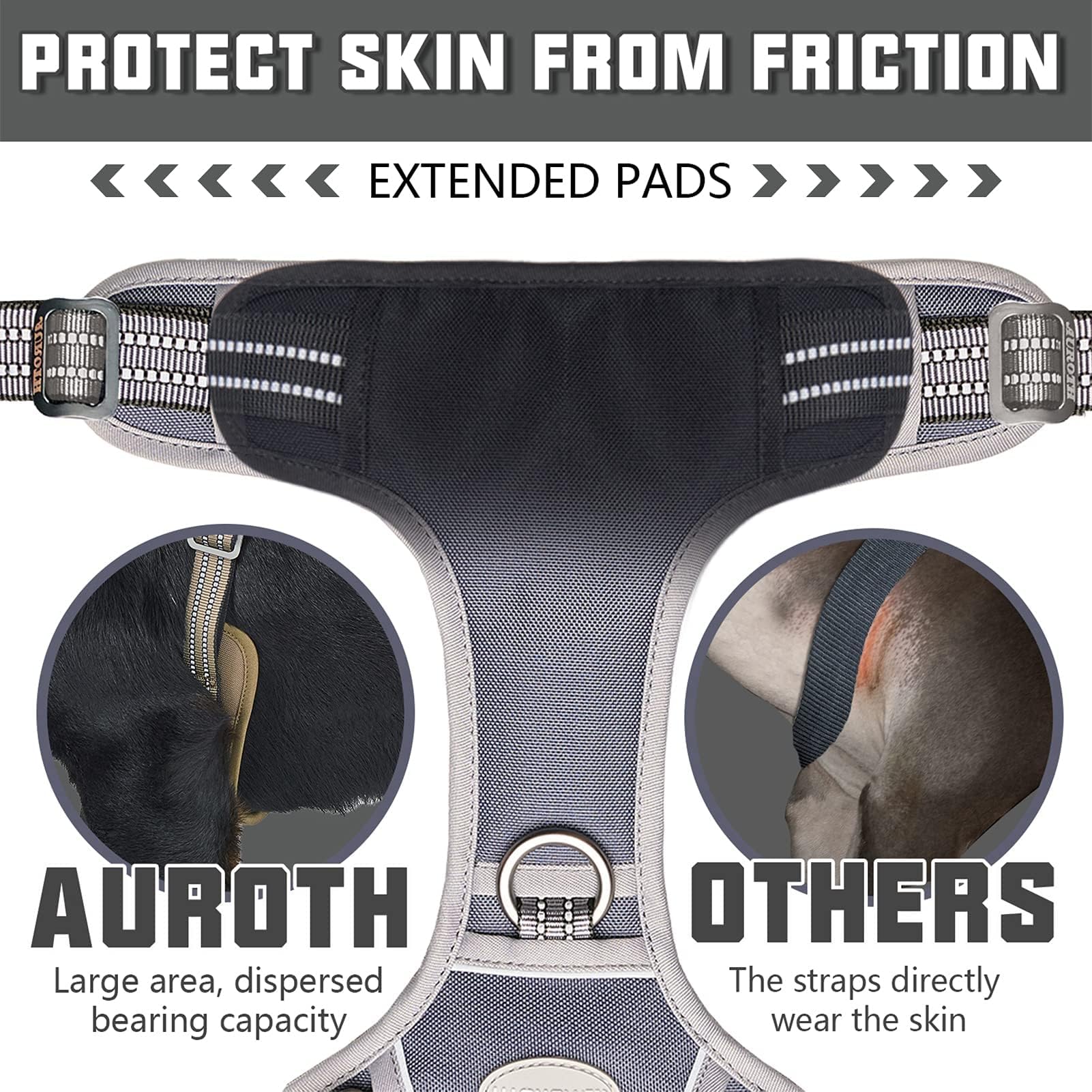 AUROTH Tactical Dog Harness padded-shoulders close-up shows comfort and pressure-point protection.