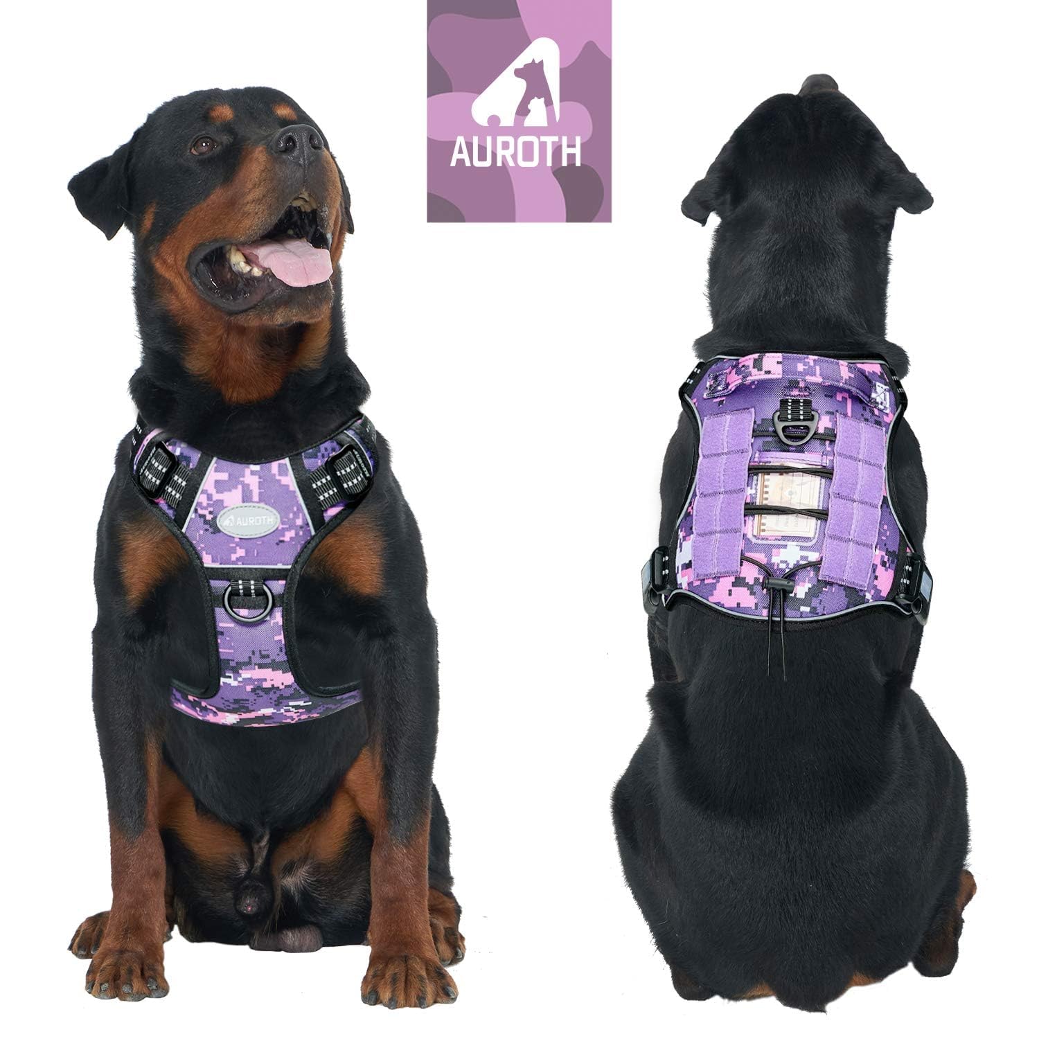 AUROTH Tactical Dog Harness metal leash attachment points for reliable control.
