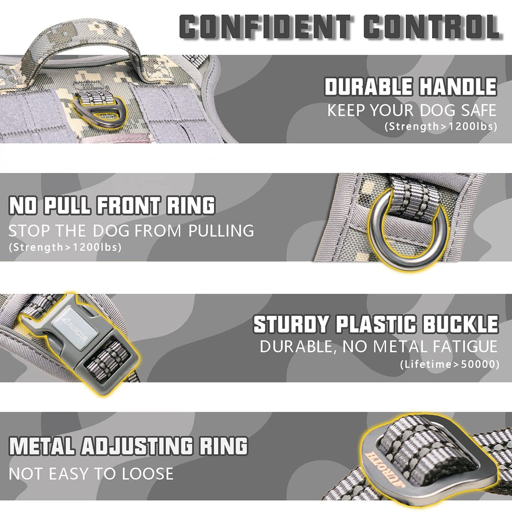 AUROTH Tactical Dog Harness with Molle system carries gear on hikes.