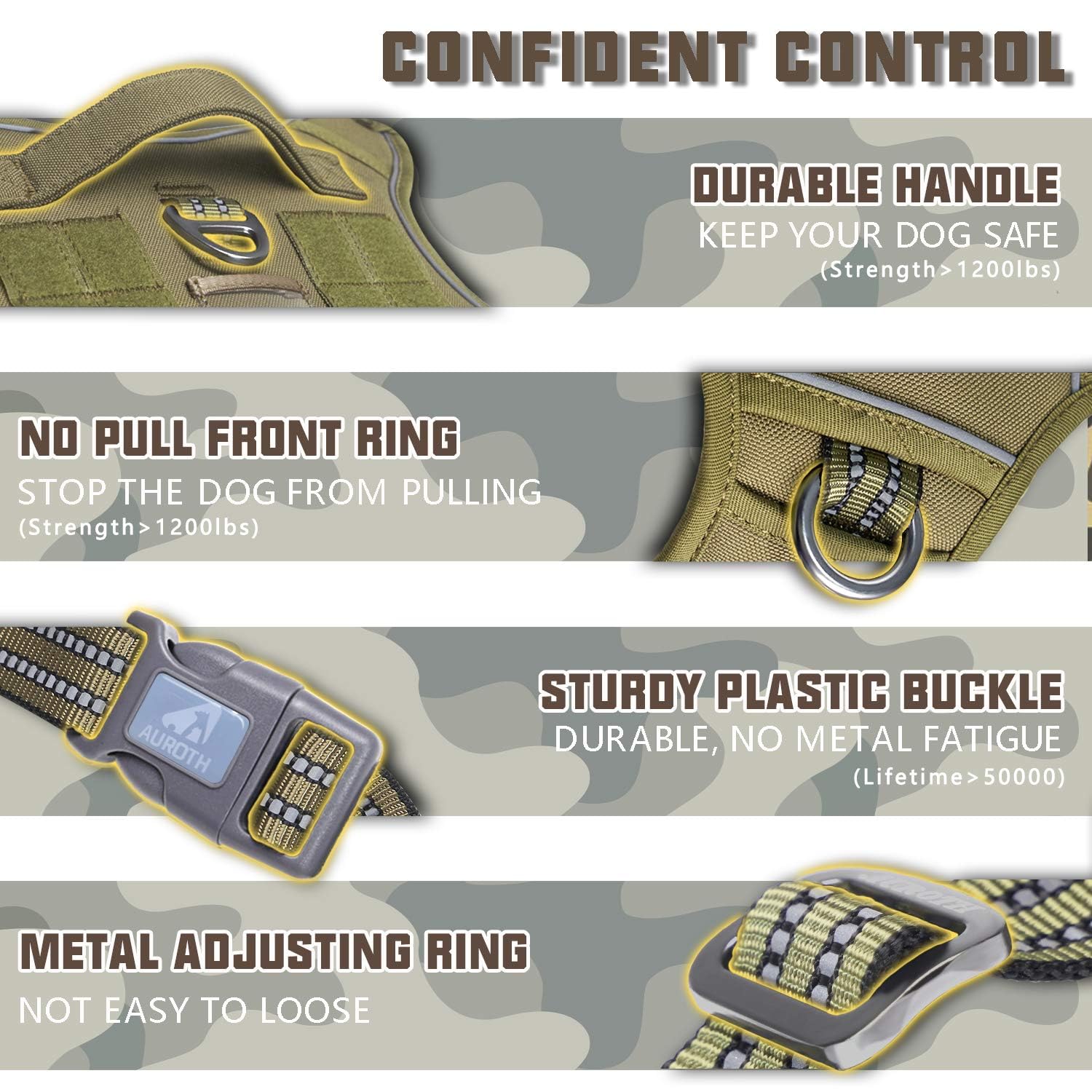 AUROTH Tactical Dog Harness MOLLE system side view for carrying gear and patches.