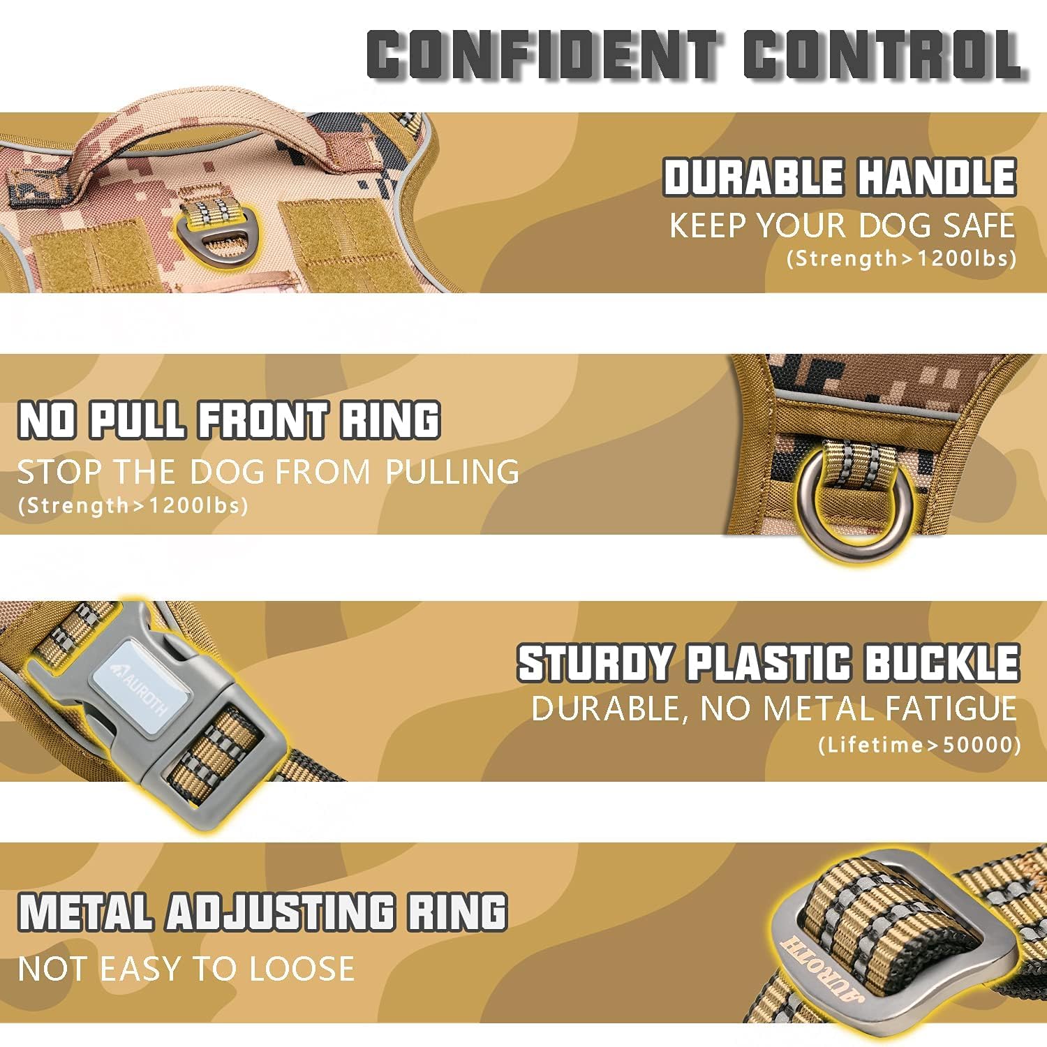 AUROTH Tactical Dog Harness features Molle system on the sides for adding gear.