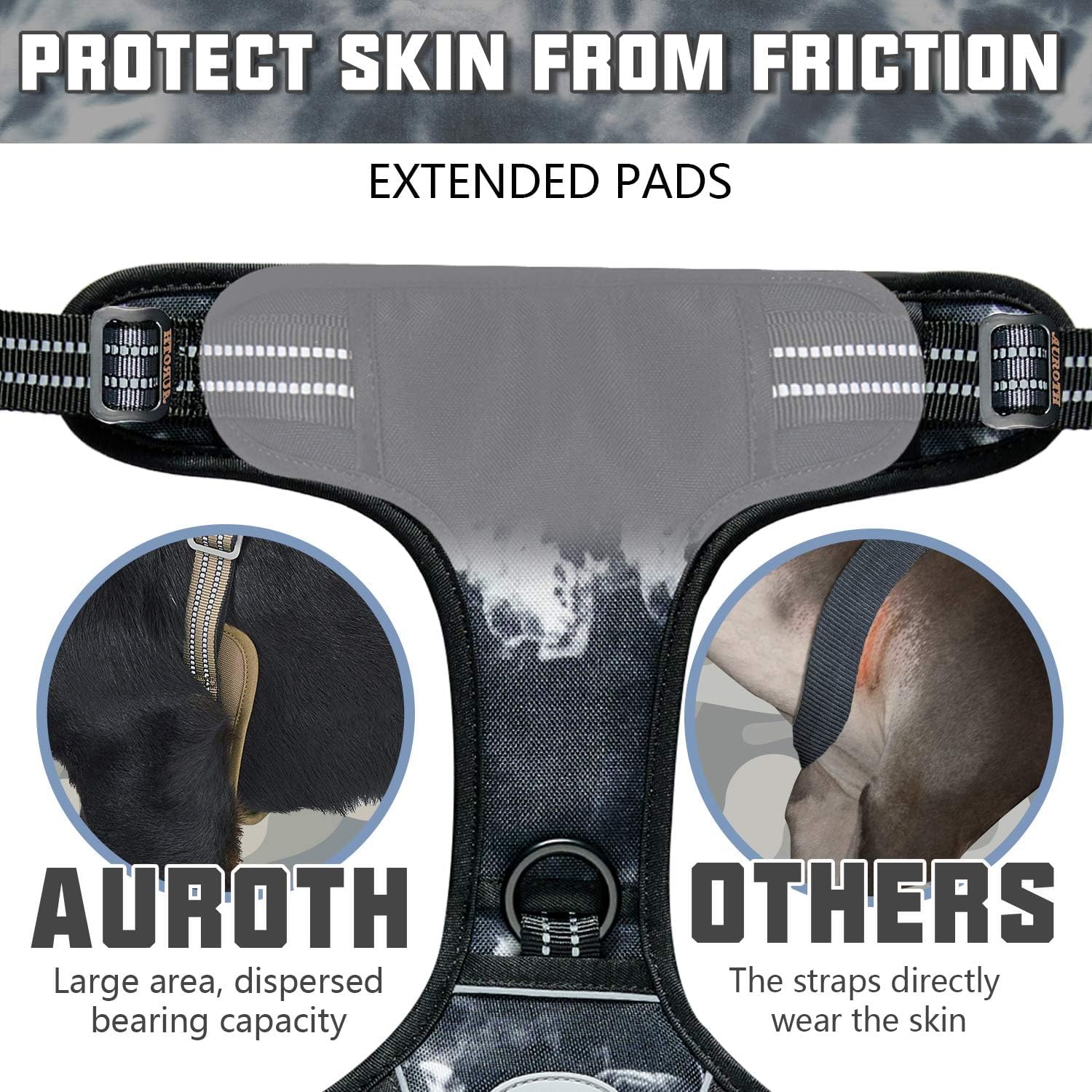 AUROTH padded, breathable air mesh keeps dogs comfortable on long activities.
