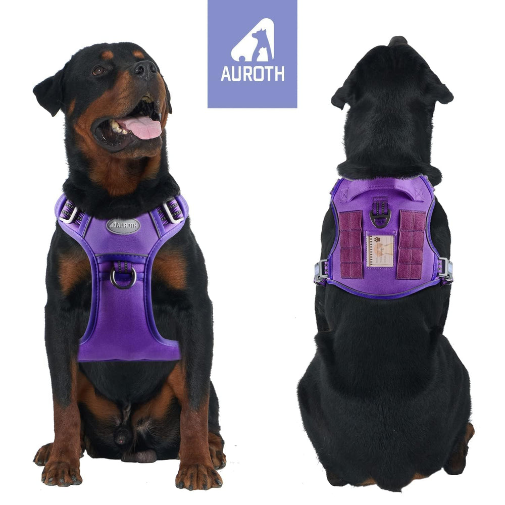 AUROTH Tactical Dog Harness Purple side-adjustment view highlights four-point adjustability for comfort.