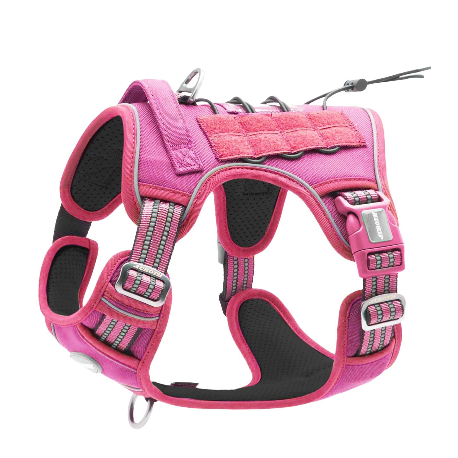 AUROTH Tactical dog harness rose red XL reflective trim improves visibility during night walks