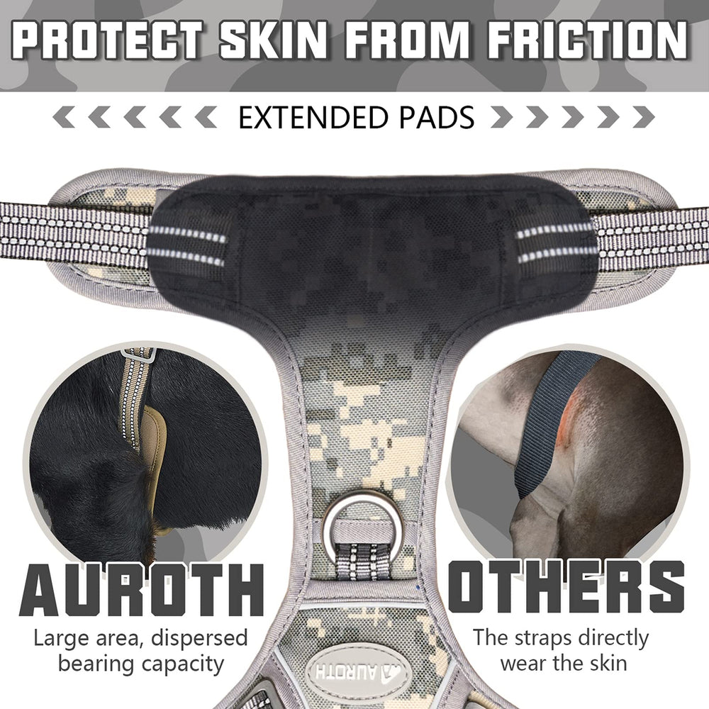 AUROTH Tactical Dog Harness two metal leash attachments for versatile control.