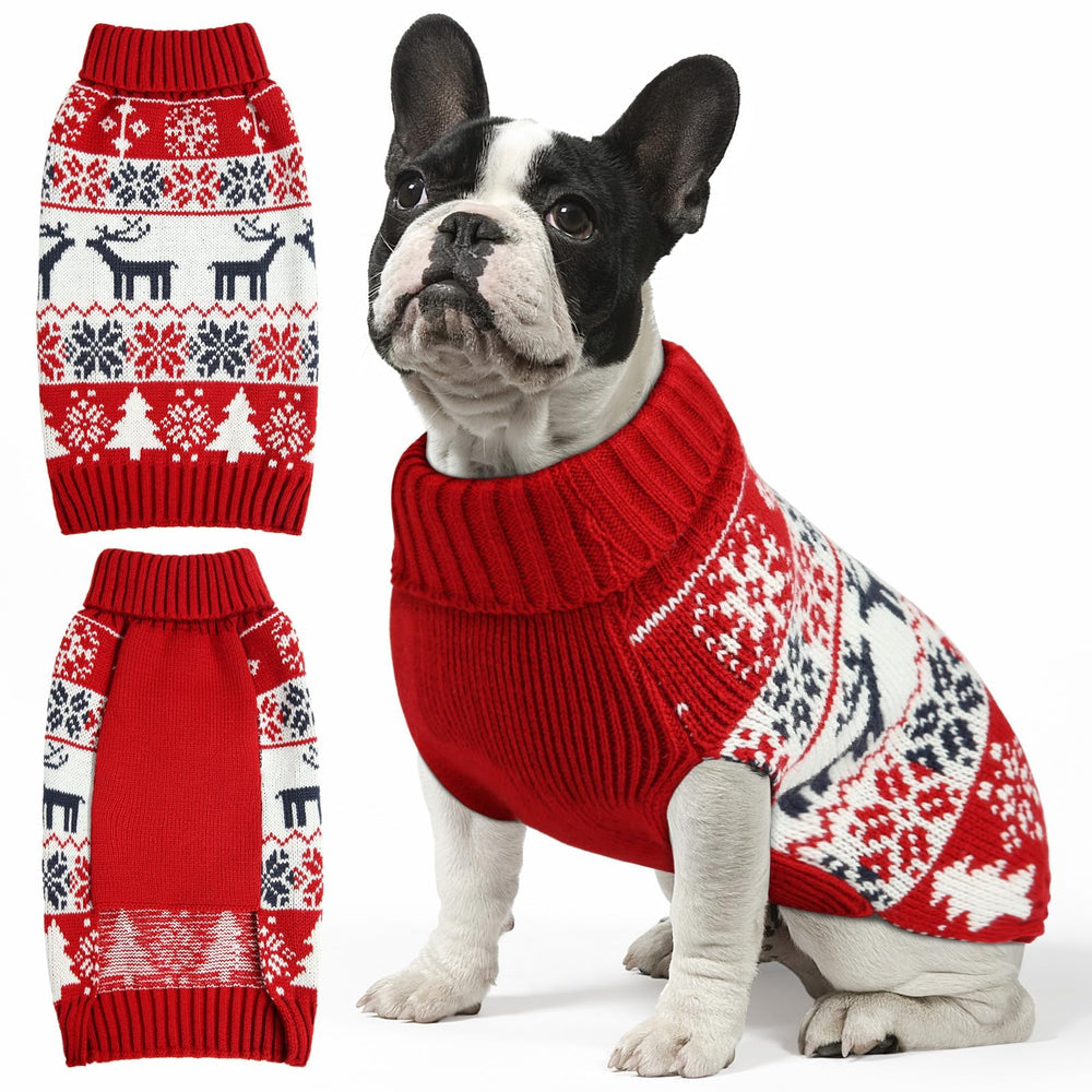 AURUZA Christmas dog sweater with deer pattern keeps XL dogs warm on outdoor walks.