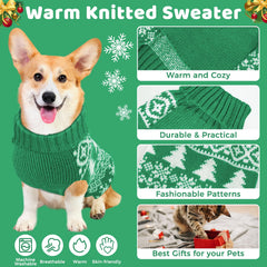 AURUZA Christmas dog sweater green M back view highlighting festive pattern for holiday photos.