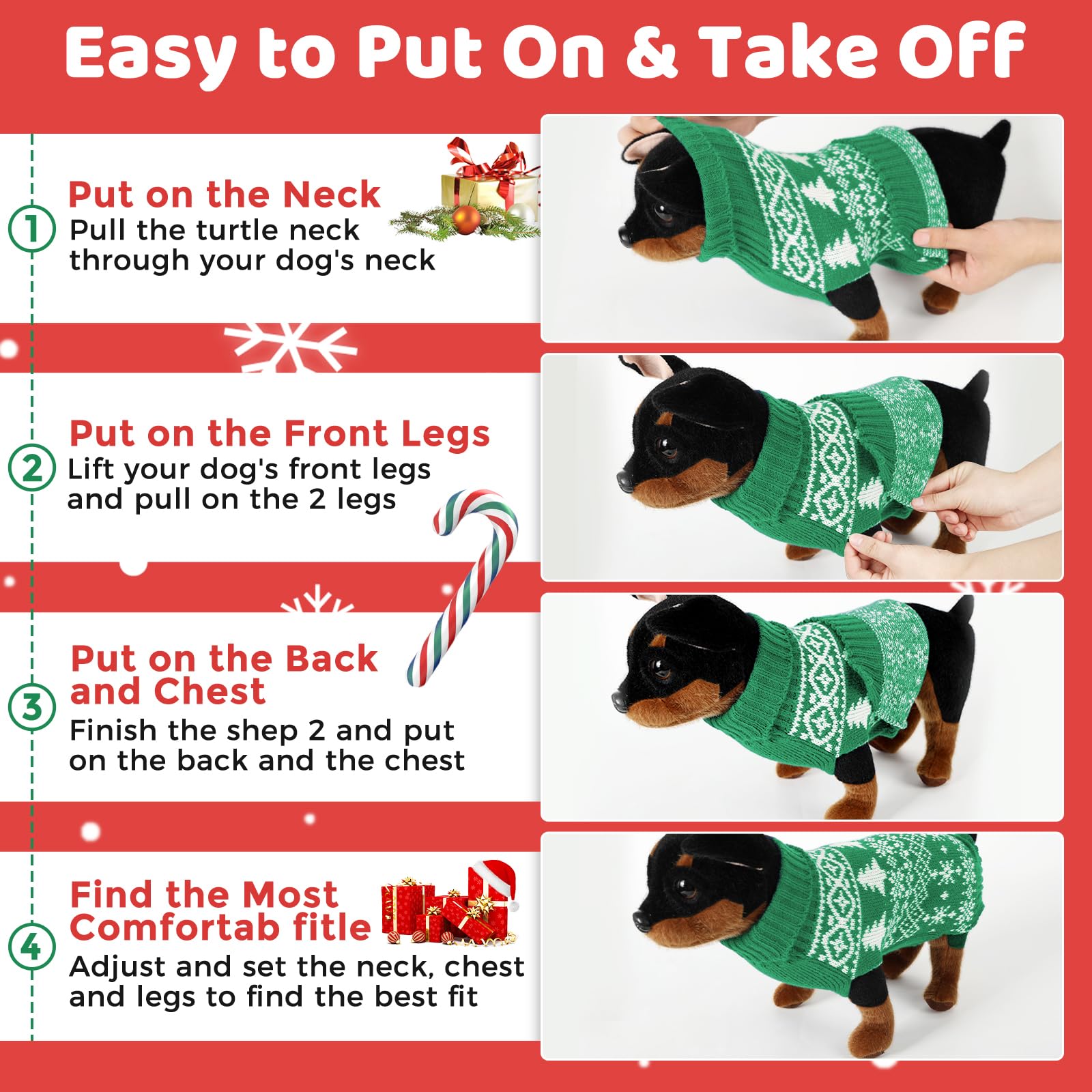 AURUZA Christmas dog sweater green M pattern closeup with cheerful snowman for holiday cheer.