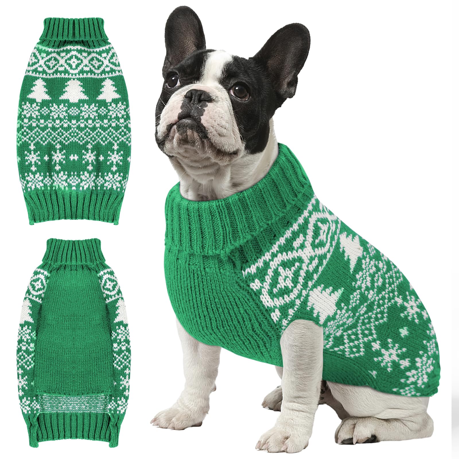 AURUZA Christmas dog sweater green XXS front view for small pets warmth