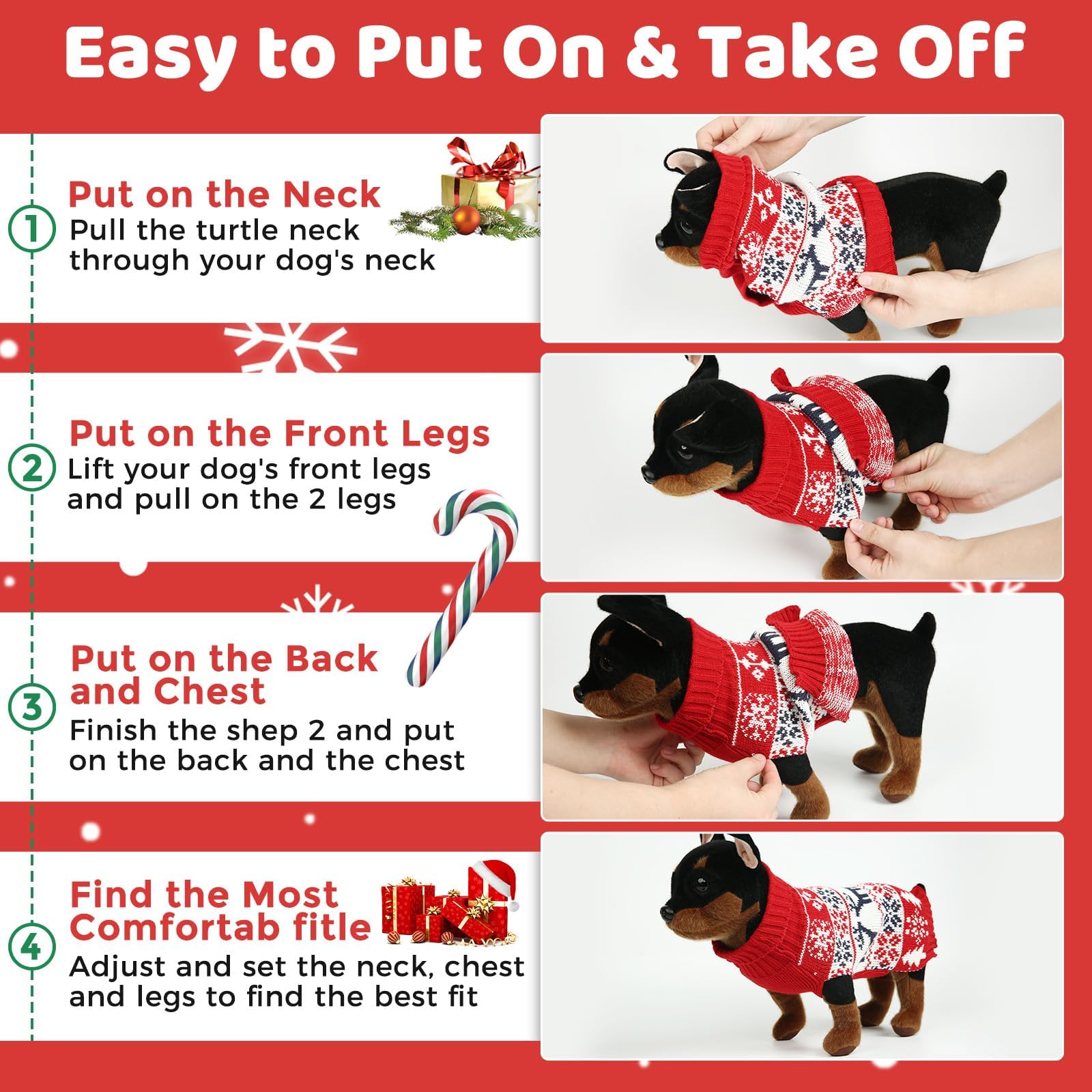 AURUZA Christmas dog sweater outdoor-walk showcases durable warmth for chilly winters.