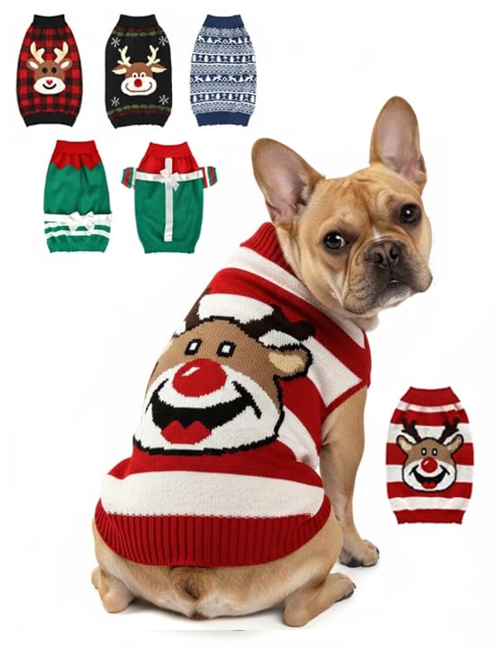 AURUZA dog Christmas sweater front view showing cozy knit warmth for winter walks