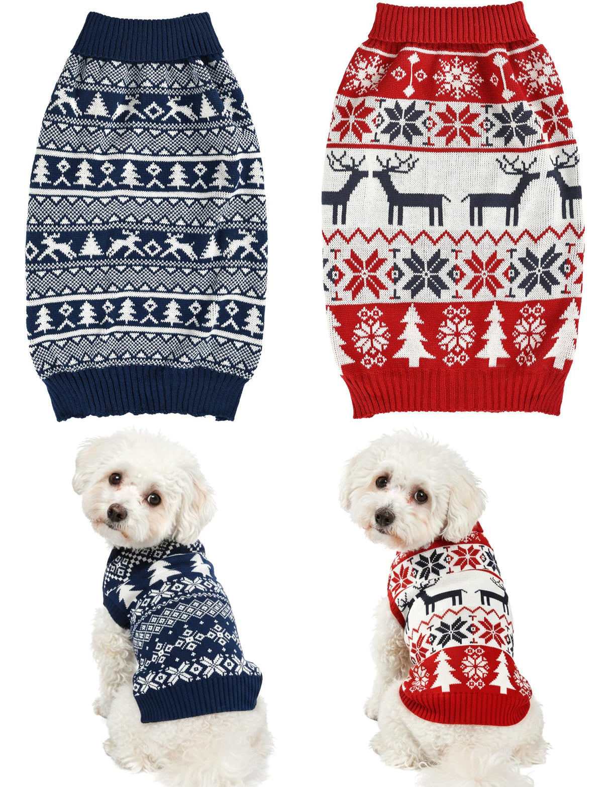 AURUZA dog Christmas sweater with red reindeer pattern for festive wear and warmth.