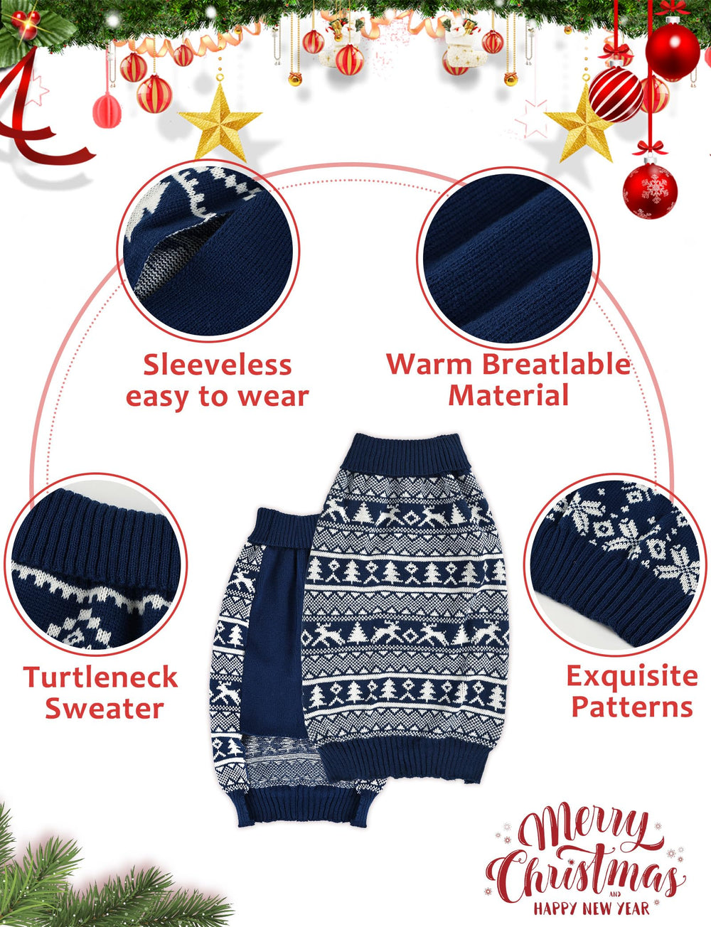 AURUZA dog sweater with sleeveless cut and turtleneck for easy warmth.