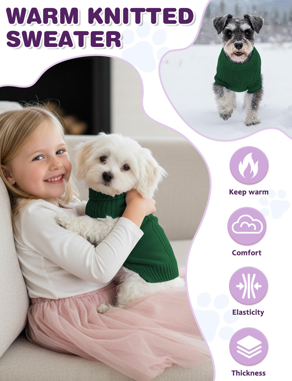 AURUZA dog sweater classic cable knitwear on a dog demonstrates versatile indoor outdoor wear.