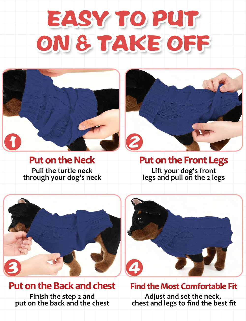 AURUZA dog sweater classic knit adds fashionable warmth for festive occasions.