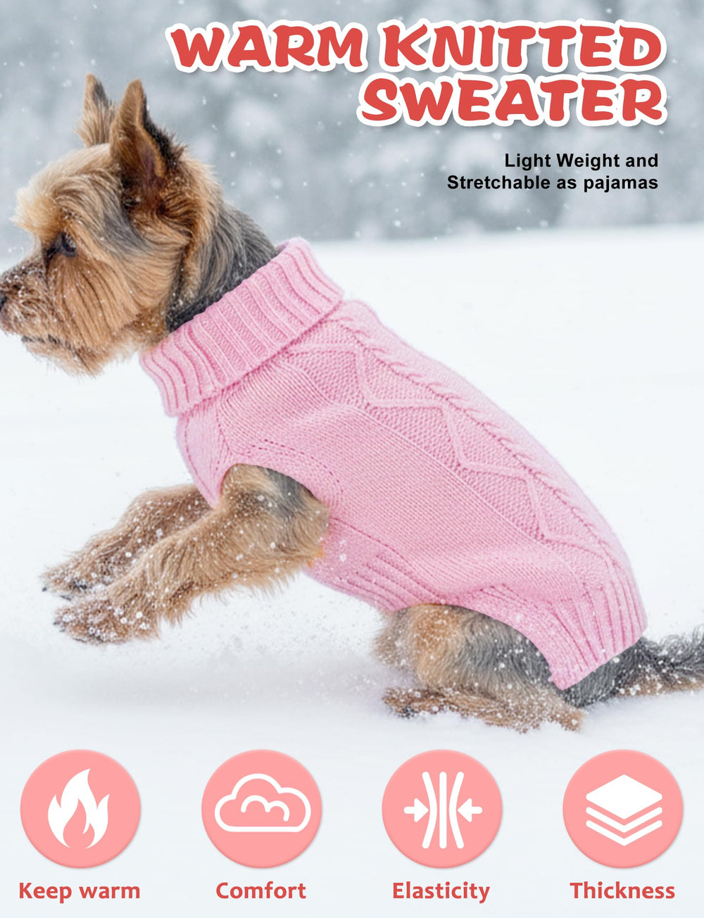 AURUZA fluffy coat knit draped on a medium dog for soft warmth.