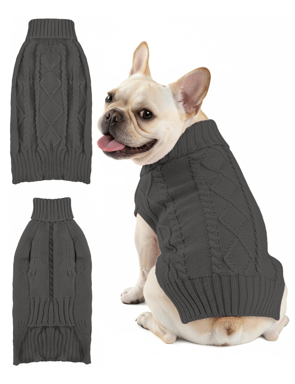 AURUZA dog sweater model wearing warm knit for everyday warmth